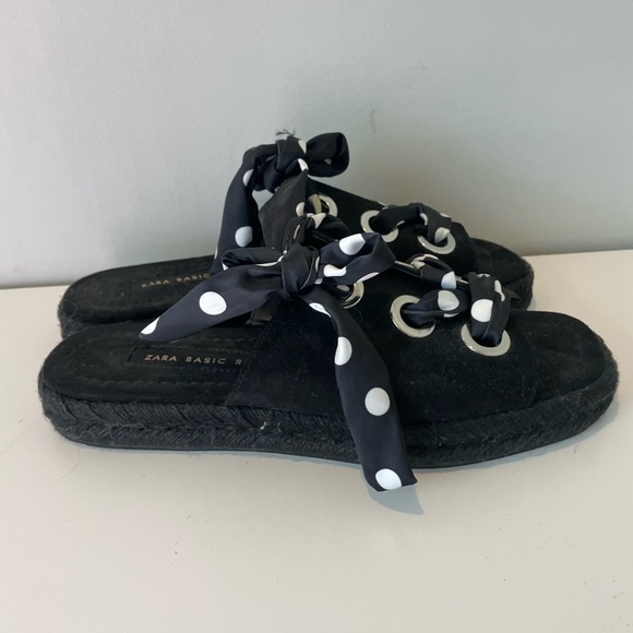 Zara Black Lace Up Espadrilles with Polka Dot Ribbon Size 39 - Picture 5 of 8